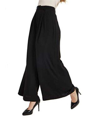 High Waist Wide Leg Palazzo Pants Trousers Casual Flowy Comfy Zip Closure